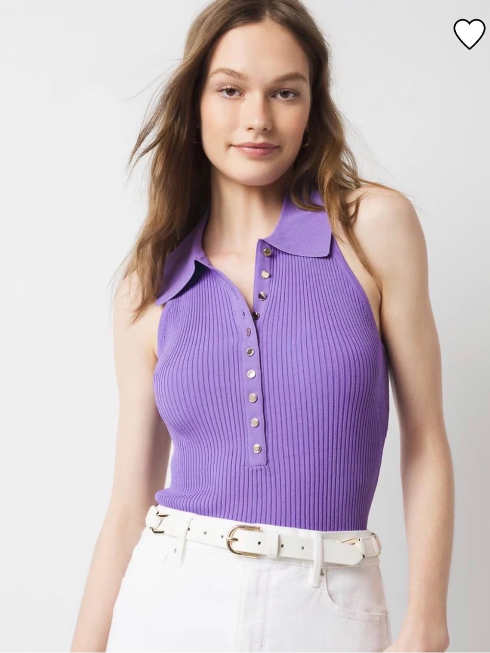 White House Black Market Purple Ribbed Polo Tank with Snap Buttons